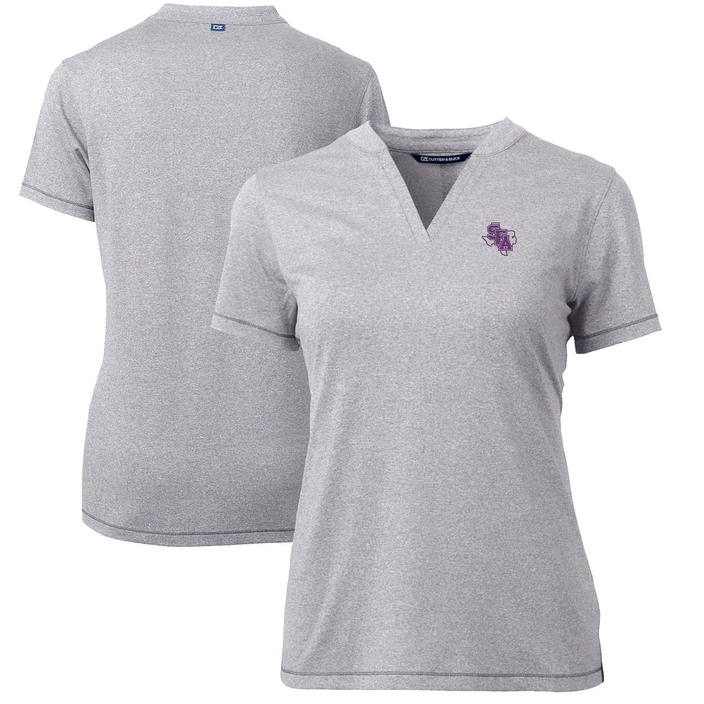 Women's Cutter & Buck Heather Gray Stephen F Austin Lumberjacks Forge Blade V-Neck Top