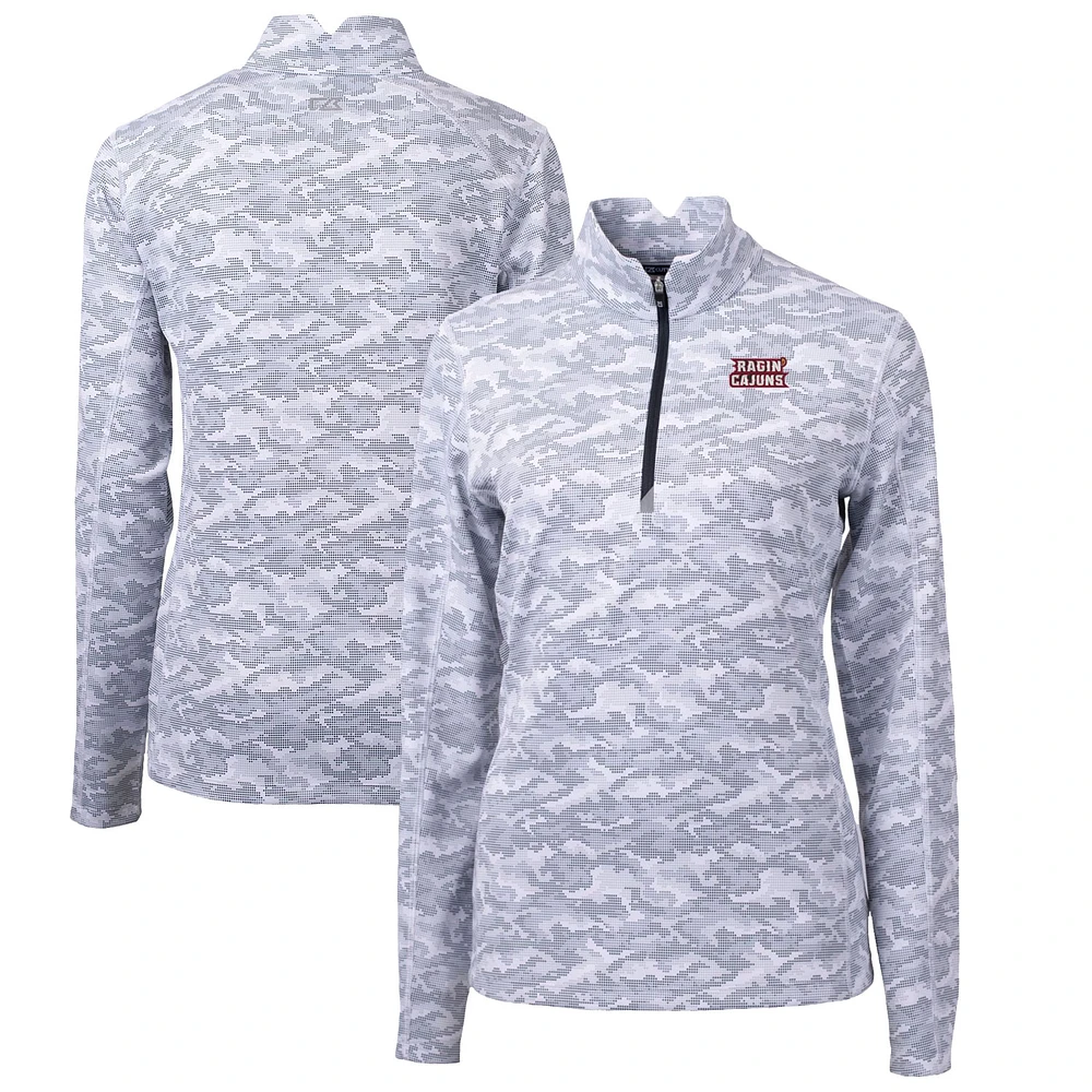 Women's Cutter & Buck Charcoal Louisiana Ragin' Cajuns Traverse Camo Quarter-Zip Pullover Top