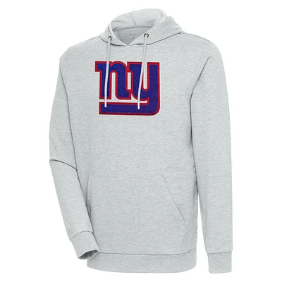 Men's Antigua Heathered Gray New York Giants Action Chenille Pullover Hoodie
