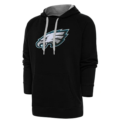 Men's Antigua Black Philadelphia Eagles Victory Chenille Pullover Hoodie