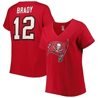 Women's Fanatics Tom Brady Red Tampa Bay Buccaneers Plus Player Name & Number Logo V-Neck T-Shirt