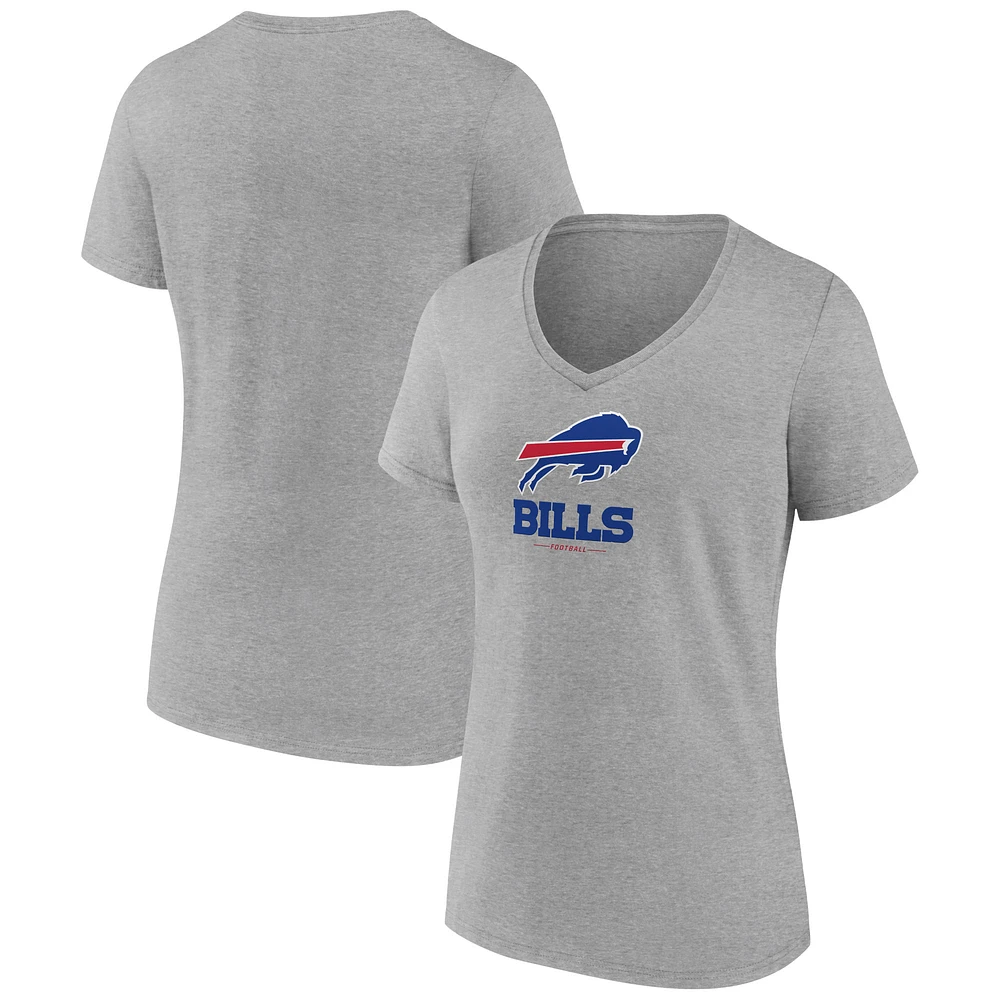 Women's Gray Buffalo Bills Logo Team Lockup V-Neck T-Shirt