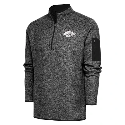 Men's Antigua Heather Black Kansas City Chiefs Metallic Logo Fortune Quarter-Zip Jacket