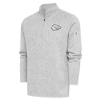 Men's Antigua Heather Kansas City Chiefs Metallic Logo Fortune Quarter-Zip Jacket