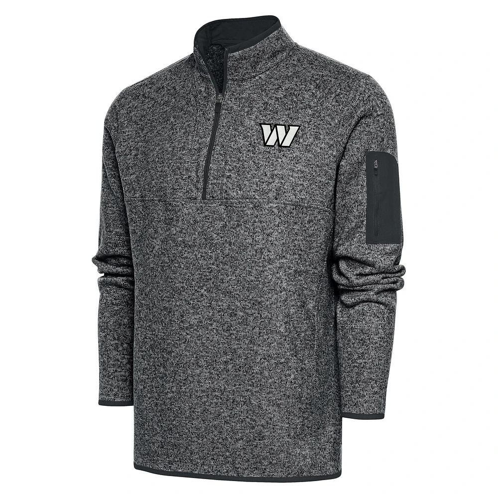 Men's Antigua Heather Charcoal Washington Commanders Metallic Logo Fortune Quarter-Zip Jacket