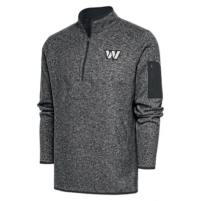 Men's Antigua Heather Charcoal Washington Commanders Metallic Logo Fortune Quarter-Zip Jacket