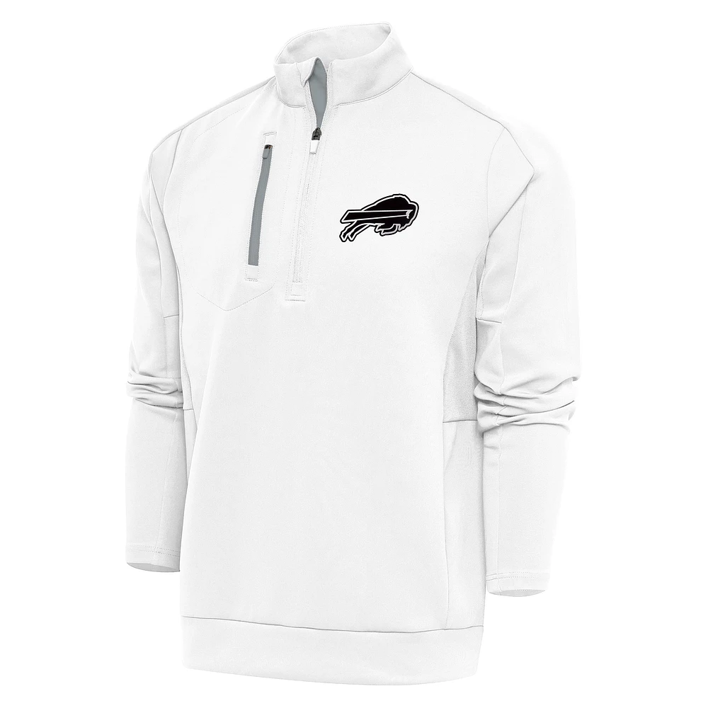 Men's Antigua White Buffalo Bills Metallic Logo Generation Quarter-Zip Pullover Top