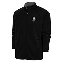 Men's Antigua Black New Orleans Saints Metallic Logo Links Full-Zip Golf Jacket