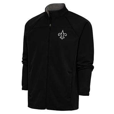 Men's Antigua Black New Orleans Saints Metallic Logo Links Full-Zip Golf Jacket