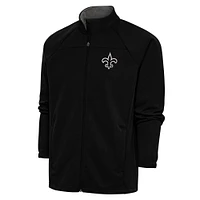 Men's Antigua Black New Orleans Saints Metallic Logo Links Full-Zip Golf Jacket
