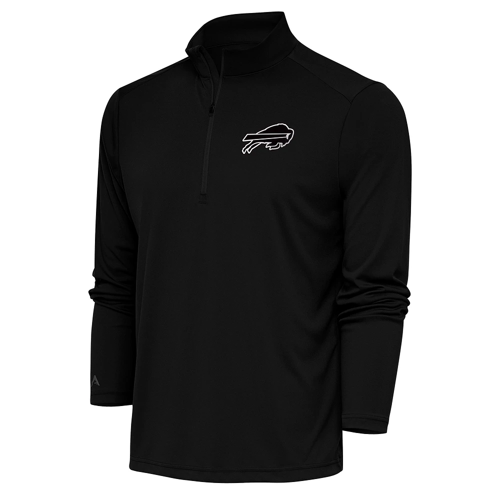 Men's Antigua Black Buffalo Bills Metallic Logo Tribute Quarter-Zip Top