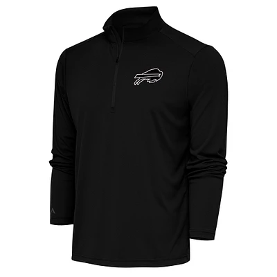 Men's Antigua Black Buffalo Bills Metallic Logo Tribute Quarter-Zip Top