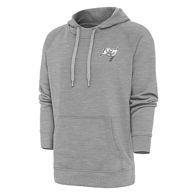 Men's Antigua Heather Gray Tampa Bay Buccaneers Metallic Logo Victory Pullover Hoodie