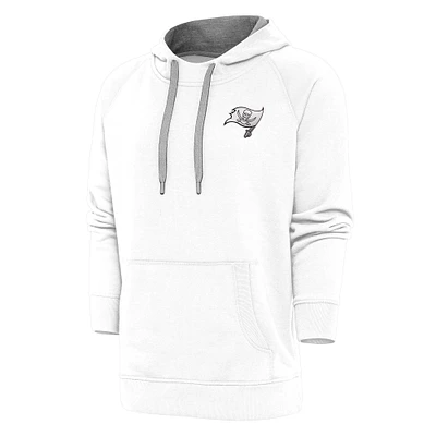 Men's Antigua White Tampa Bay Buccaneers Metallic Logo Victory Pullover Hoodie