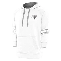 Men's Antigua White Tampa Bay Buccaneers Metallic Logo Victory Pullover Hoodie