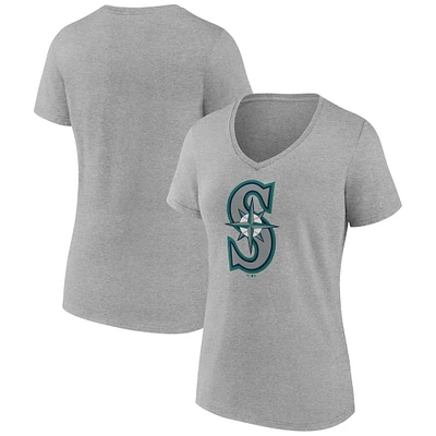 Women's Gray Seattle Mariners Official Logo V-Neck T-Shirt