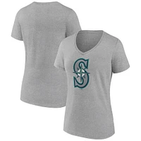 Women's Gray Seattle Mariners Official Logo V-Neck T-Shirt