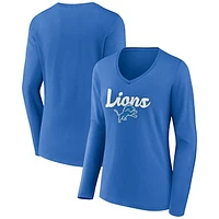 Women's Blue Detroit Lions Freehand Team Long Sleeve V-Neck T-Shirt