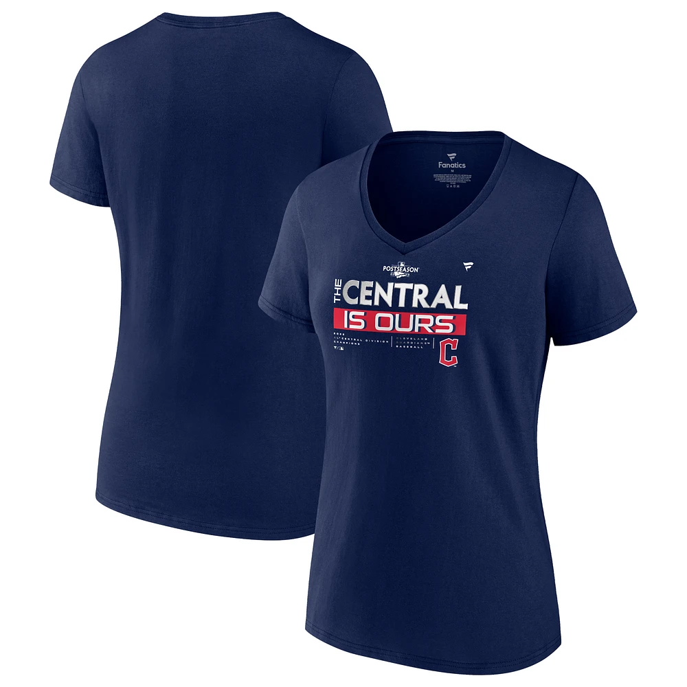 Women's Fanatics Navy Cleveland Guardians 2022 AL Central Division Champions Locker Room V-Neck T-Shirt