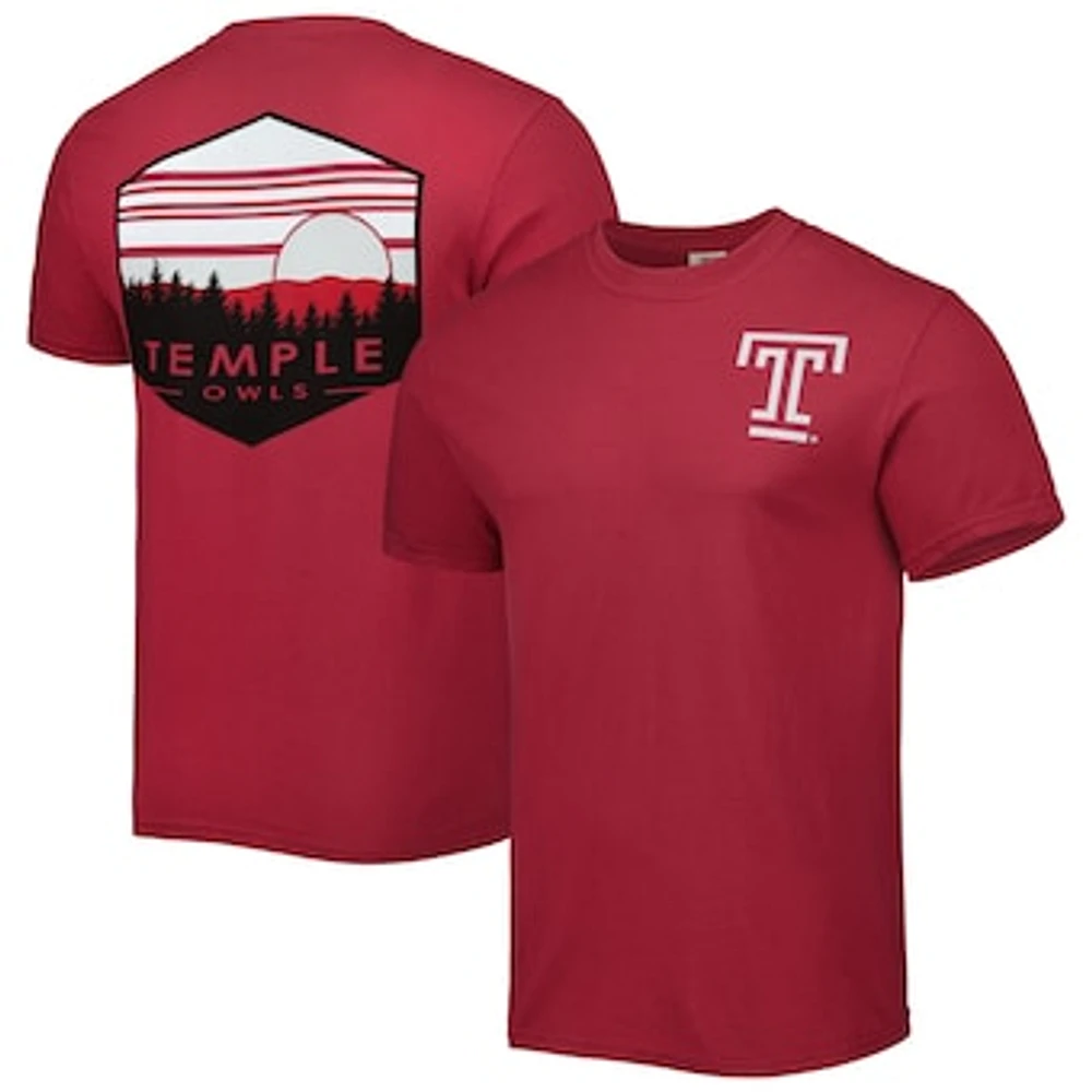 Men's Red Temple Owls Landscape Shield T-Shirt