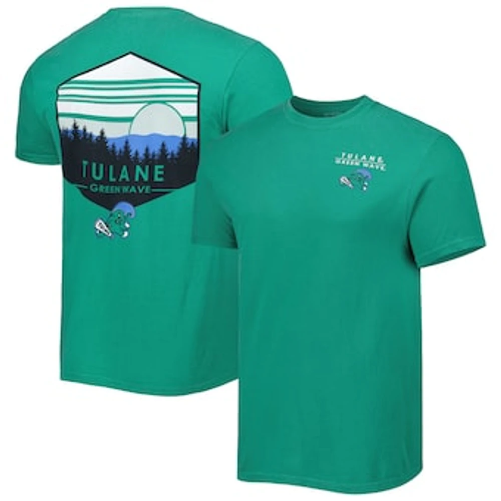 Men's Green Tulane Wave Landscape Shield T-Shirt