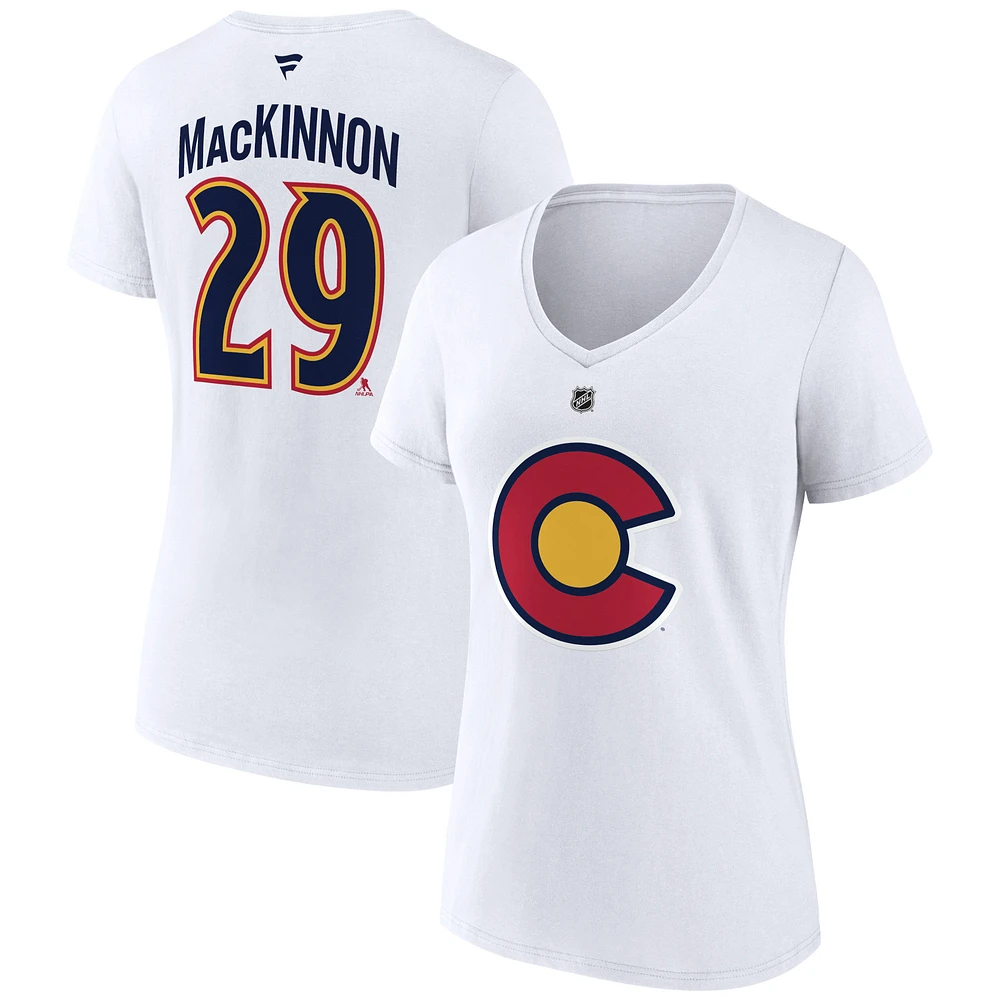 Women's Fanatics Nathan MacKinnon White Colorado Avalanche Special Edition 2.0 Name & Number V-Neck T-Shirt