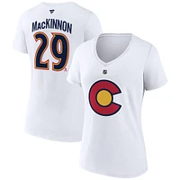 Women's Fanatics Nathan MacKinnon White Colorado Avalanche Special Edition 2.0 Name & Number V-Neck T-Shirt