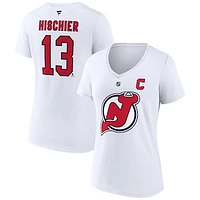 Women's Fanatics Nico Hischier White New Jersey Devils Special Edition 2.0 Name & Number V-Neck T-Shirt