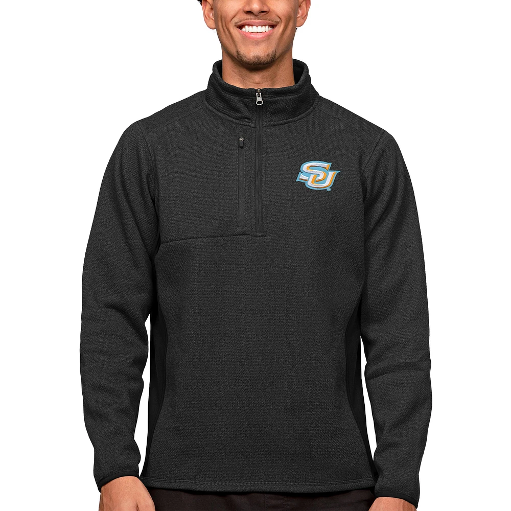 Men's Antigua Heather Black Southern University Jaguars Course Quarter-Zip Pullover Top
