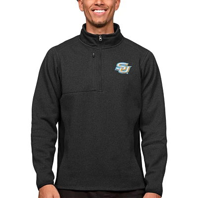Men's Antigua Heather Black Southern University Jaguars Course Quarter-Zip Pullover Top
