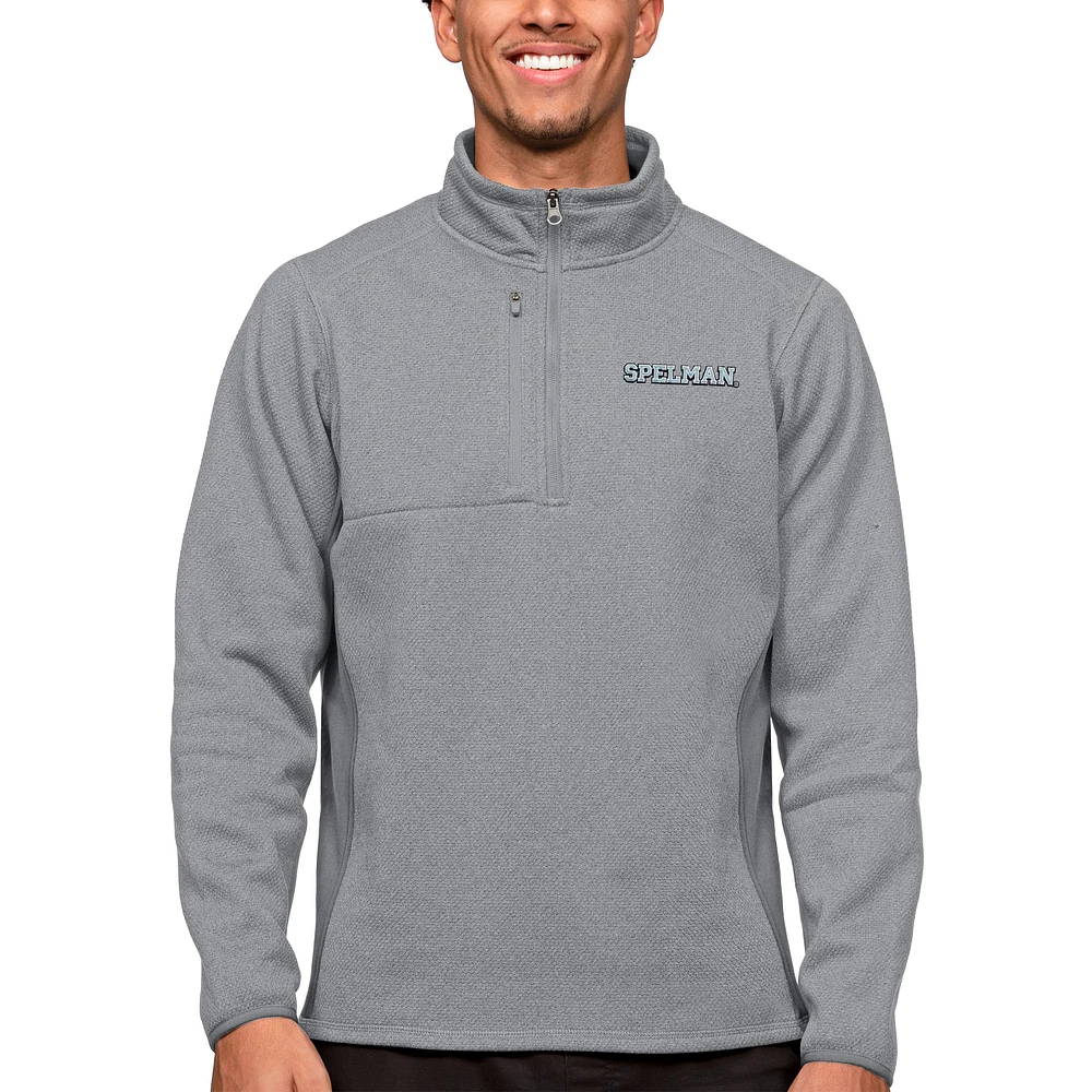 Men's Antigua Heather Gray Spelman College Jaguars Course Quarter-Zip Pullover Top