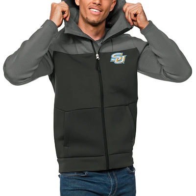 Men's Antigua Steel/Charcoal Southern University Jaguars Protect Full-Zip Hoodie