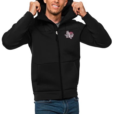 Men's Antigua Black Texas Southern Tigers Protect Full-Zip Hoodie