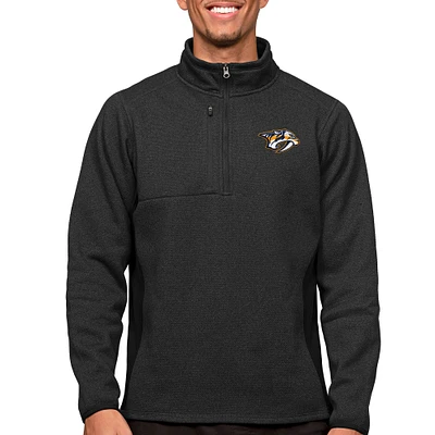 Men's Antigua Heather Black Nashville Predators Course Quarter-Zip Pullover Top