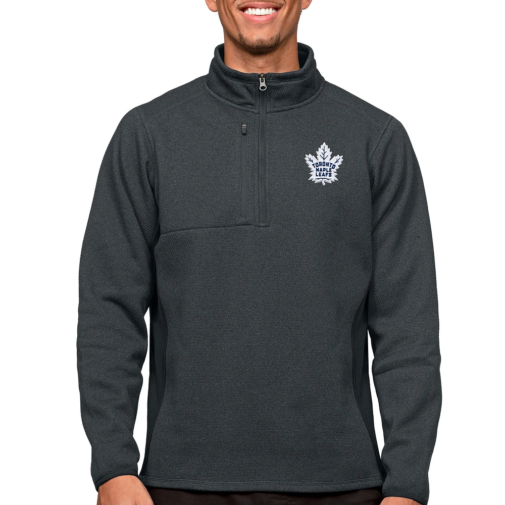 Men's Antigua Heather Charcoal Toronto Maple Leafs Course Quarter-Zip Pullover Top