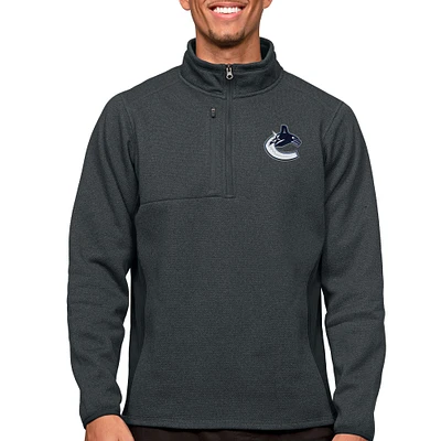 Men's Antigua Heather Charcoal Vancouver Canucks Course Quarter-Zip Pullover Top