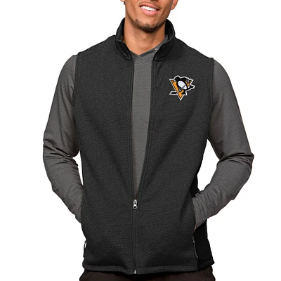 Men's Antigua Heather Black Pittsburgh Penguins Course Full-Zip Vest