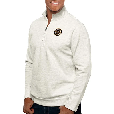 Men's Antigua Oatmeal Boston Bruins Gambit Quarter-Zip Pullover Top