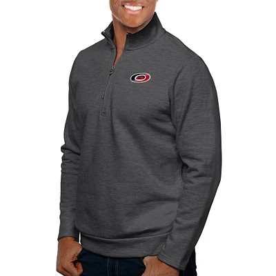 Men's Antigua Charcoal Carolina Hurricanes Gambit Quarter-Zip Pullover Top