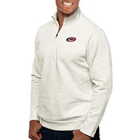 Men's Antigua Oatmeal Carolina Hurricanes Gambit Quarter-Zip Pullover Top