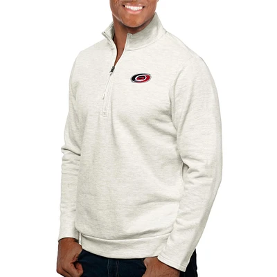 Men's Antigua Oatmeal Carolina Hurricanes Gambit Quarter-Zip Pullover Top