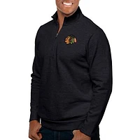 Men's Antigua Heather Black Chicago Blackhawks Gambit Quarter-Zip Pullover Top