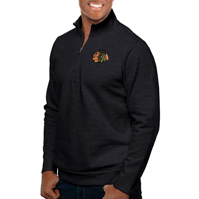 Men's Antigua Heather Black Chicago Blackhawks Gambit Quarter-Zip Pullover Top