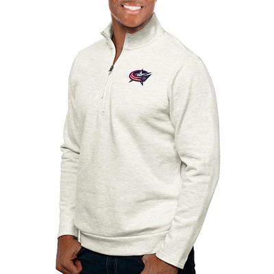 Men's Antigua Oatmeal Columbus Blue Jackets Gambit Quarter-Zip Pullover Top