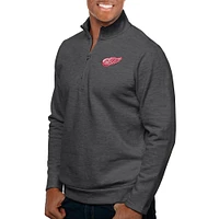 Men's Antigua Charcoal Detroit Red Wings Gambit Quarter-Zip Pullover Top