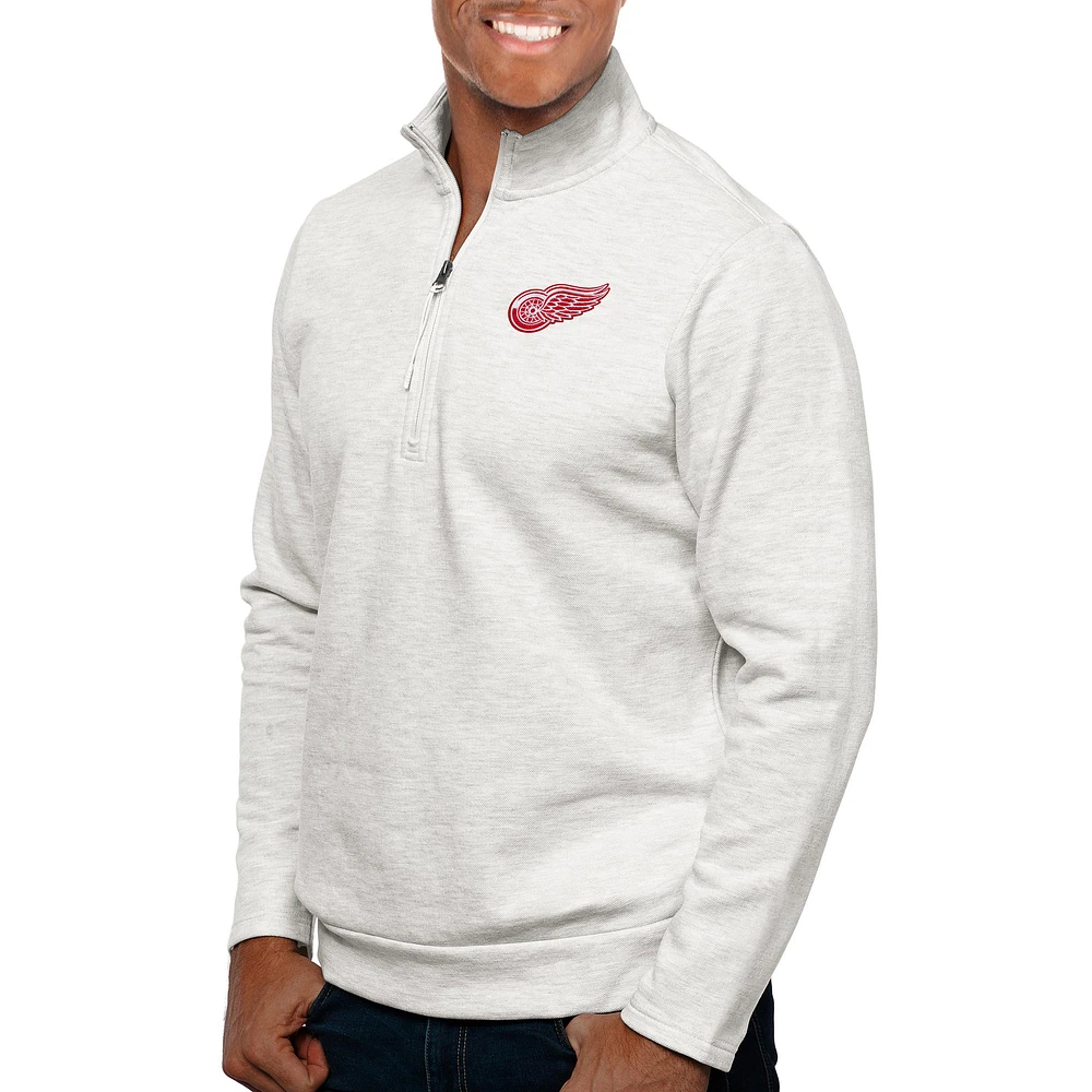 Men's Antigua Heather Detroit Red Wings Gambit Quarter-Zip Pullover Top