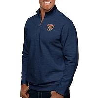 Men's Antigua Heather Navy Florida Panthers Gambit Quarter-Zip Pullover Top