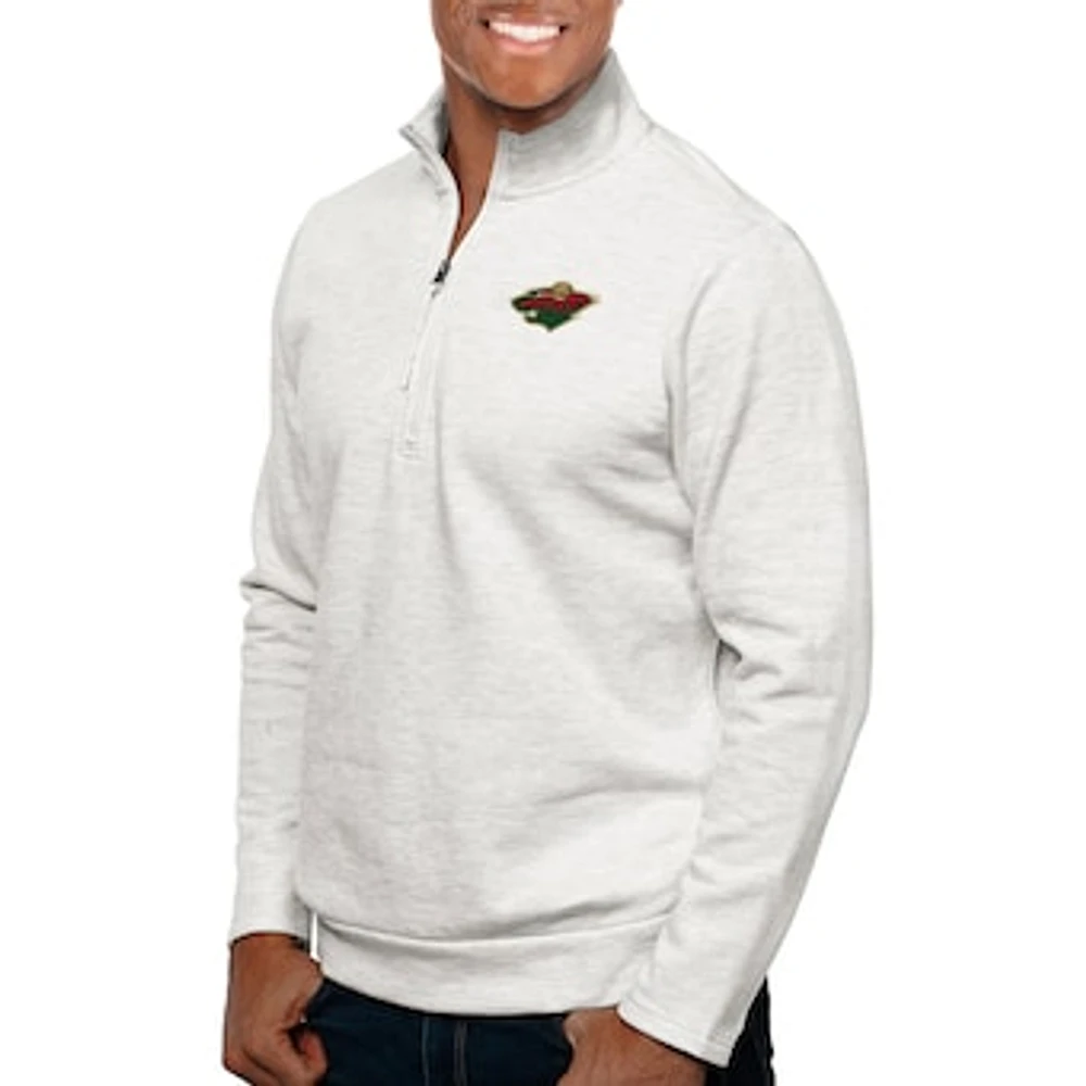 Men's Antigua Heather Gray Minnesota Wild Gambit Quarter-Zip Pullover Top