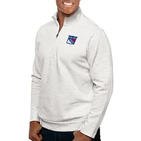 Men's Antigua Heather Gray New York Rangers Gambit Quarter-Zip Pullover Top