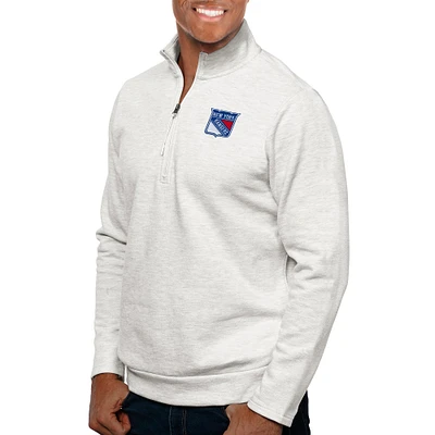 Men's Antigua Heather Gray New York Rangers Gambit Quarter-Zip Pullover Top